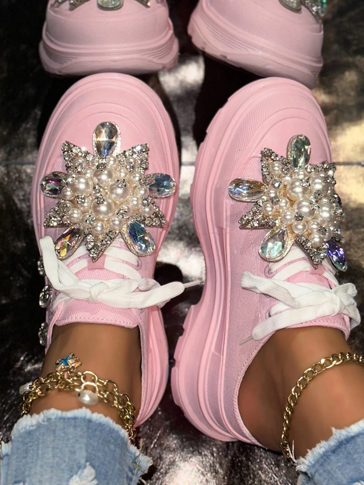 Pearl Embellished Platform Slip-Ons, view 5