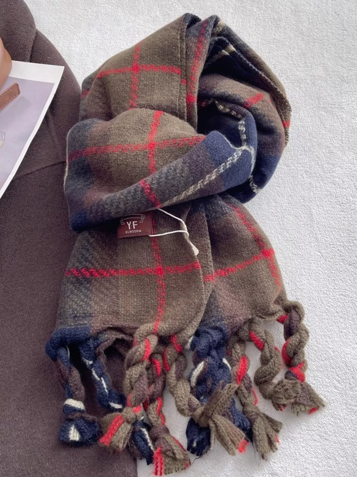Warm Plaid Tassel Scarf - Lilixa.store