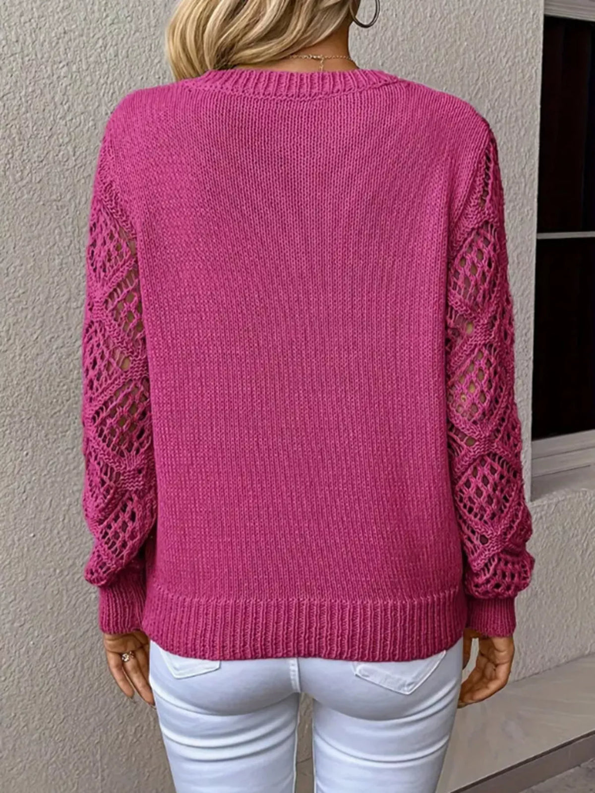 V-Neck Hollow-Out Sleeve Knit Sweater - Lilixa.store