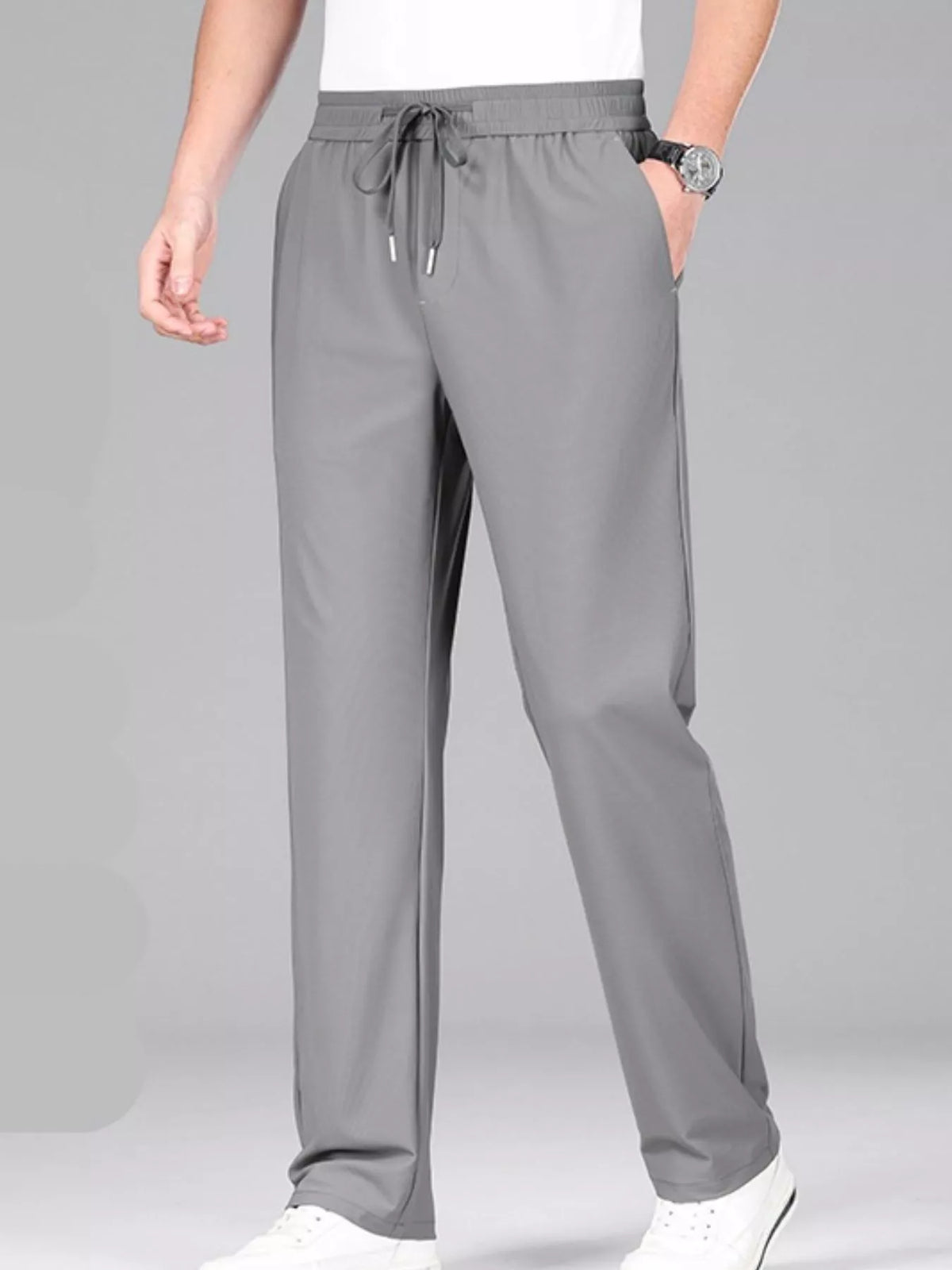 Men's Plus Size Casual Drawstring Pants in Gray
