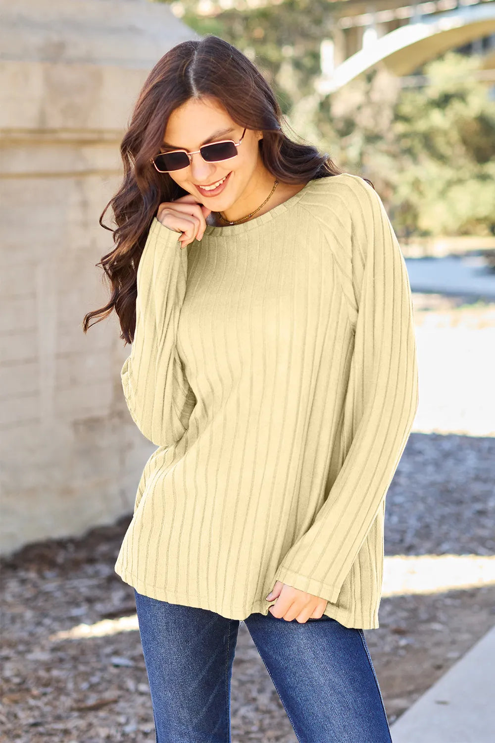 Basic Bae Full Size Ribbed Round Neck Long Sleeve Knit Top - Lilixa.store