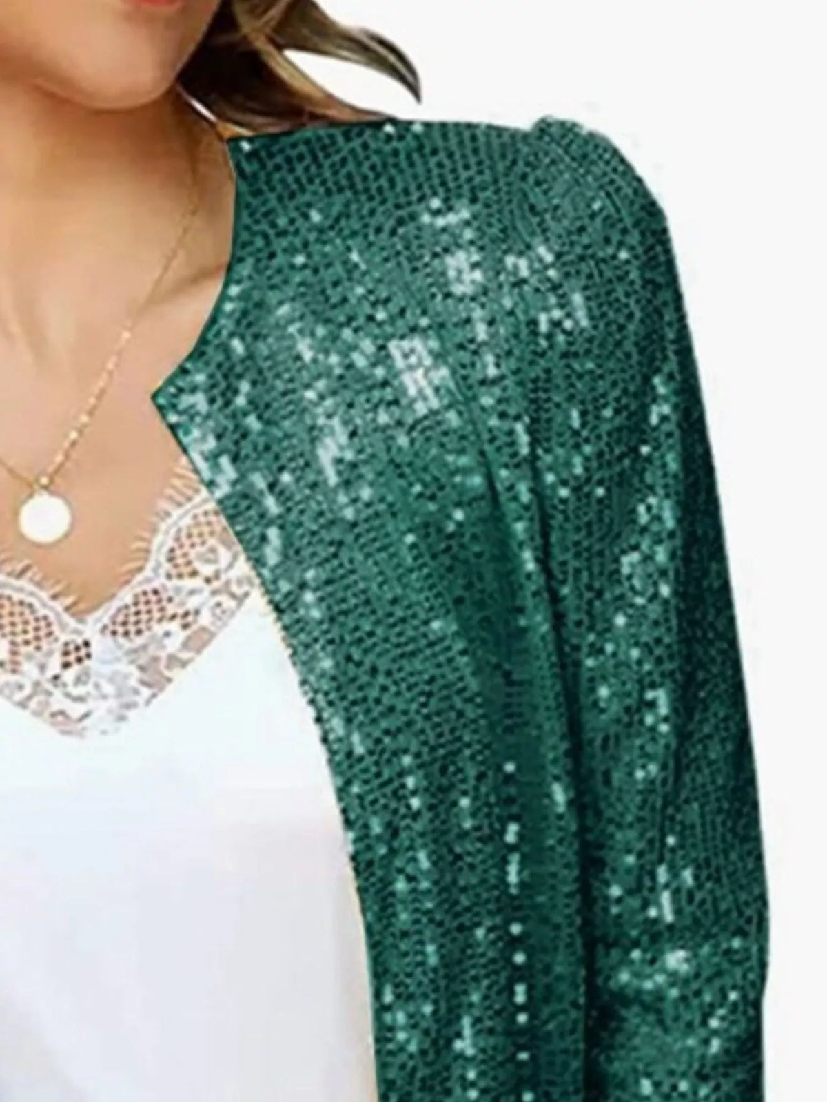 Full Size Sequin Long Sleeve Jacket Plus Size, view 11