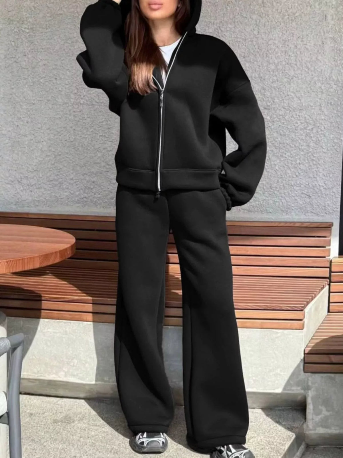 Zip-Up Hoodie and Wide-Leg Sweatpants Set