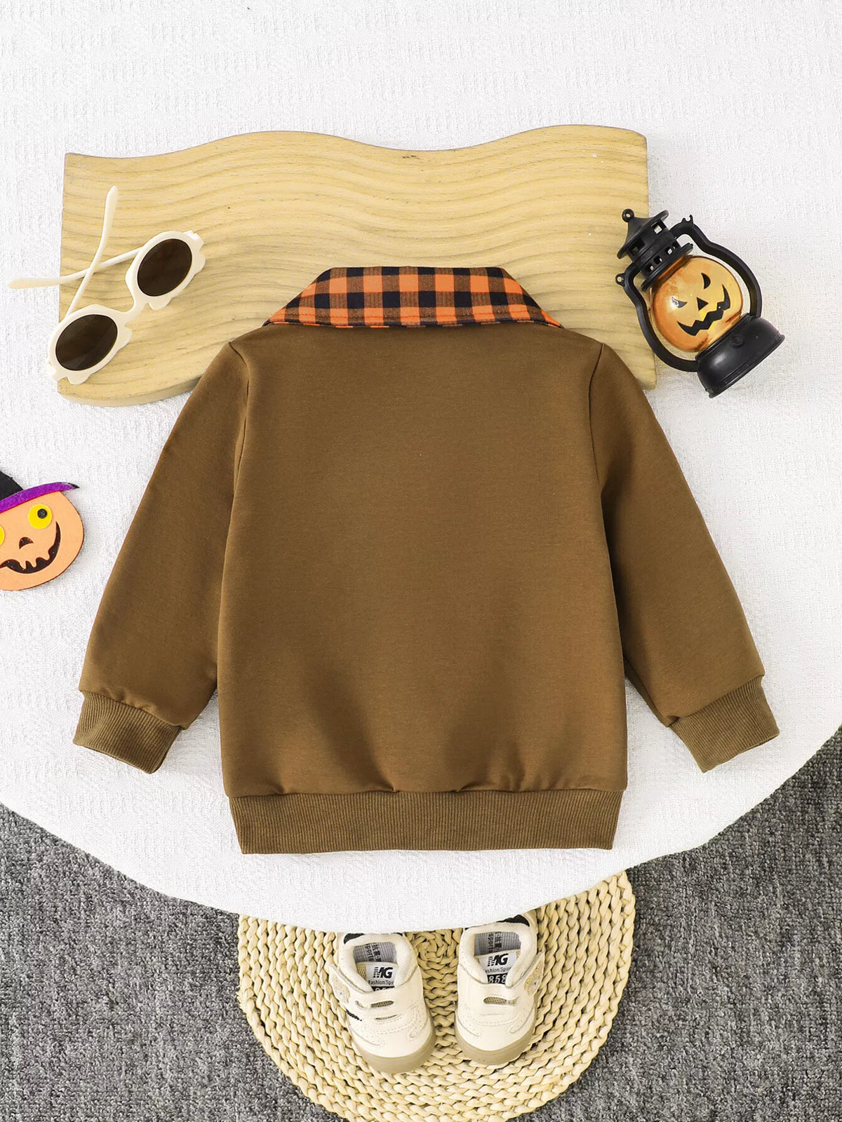 Children's Pumpkin Quarter-Zip Plaid Collar Sweatshirt - Lilixa.store