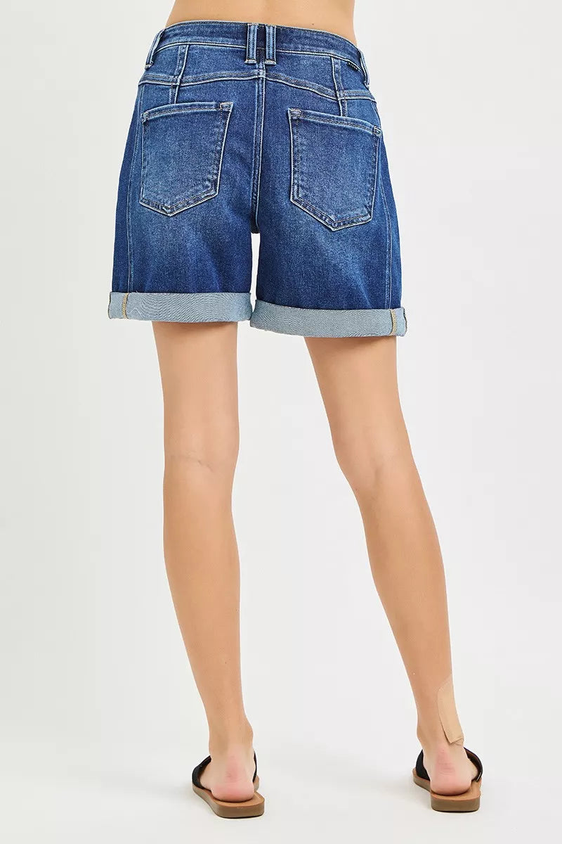 RISEN High Rise Seamed Roll Up Shorts, view 2