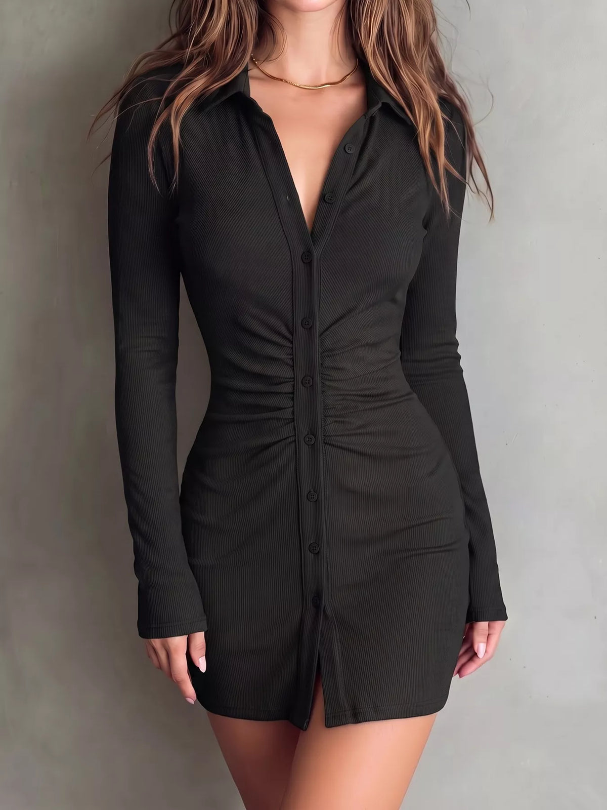 Button-Down Bodycon Mini Dress - Lilixa.store