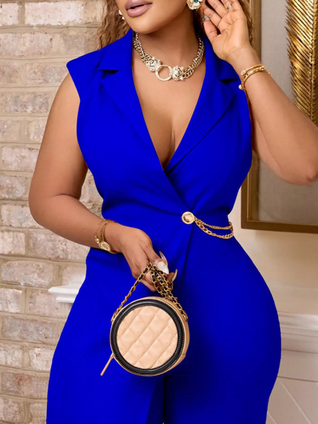 Full Size Asymmetrical Sleeveless Blazer Style Wide Leg Jumpsuit Plus Size - Lilixa.store