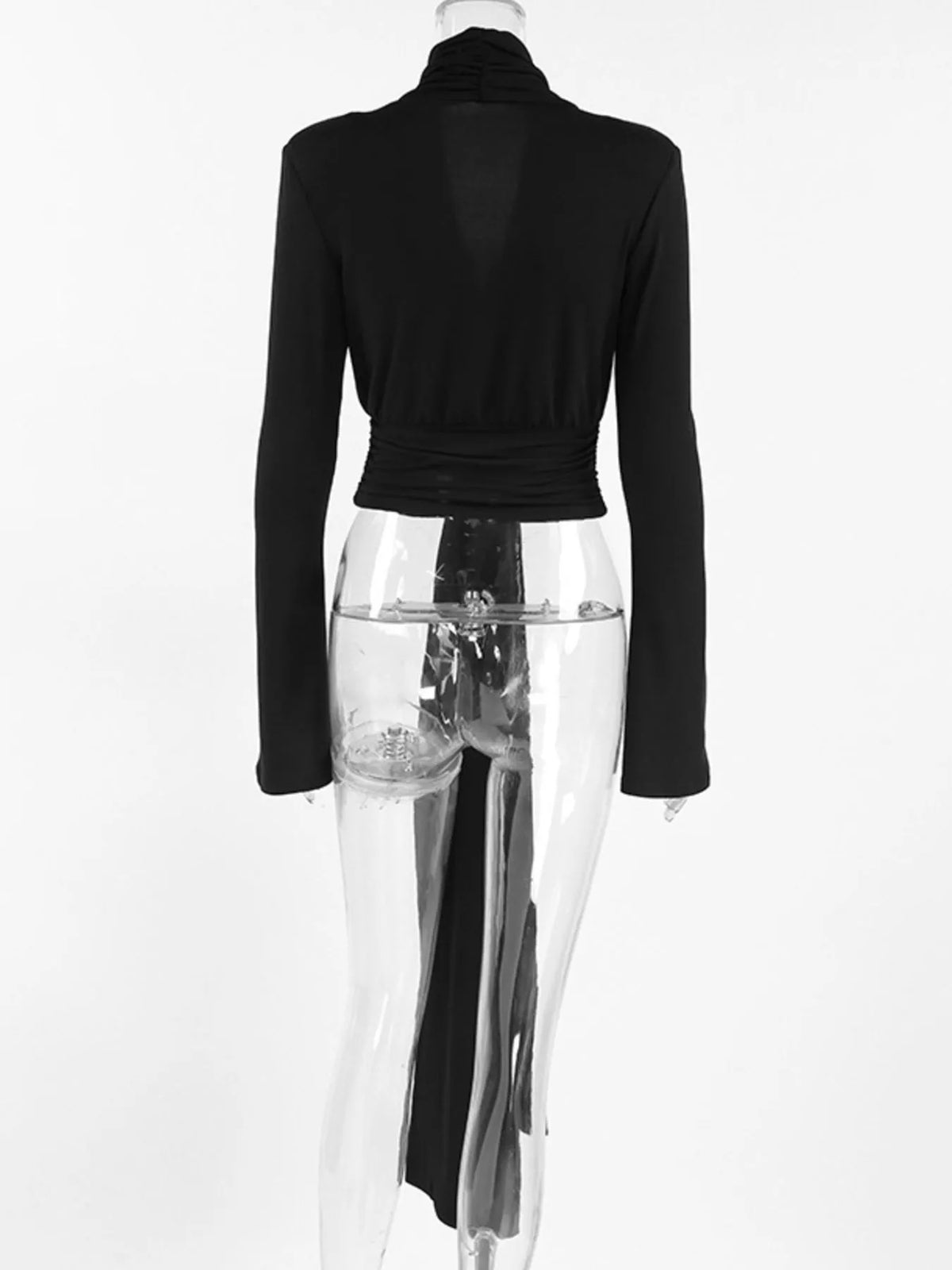 Front Tie Detail Flare Sleeve Blouse in Black, view 10