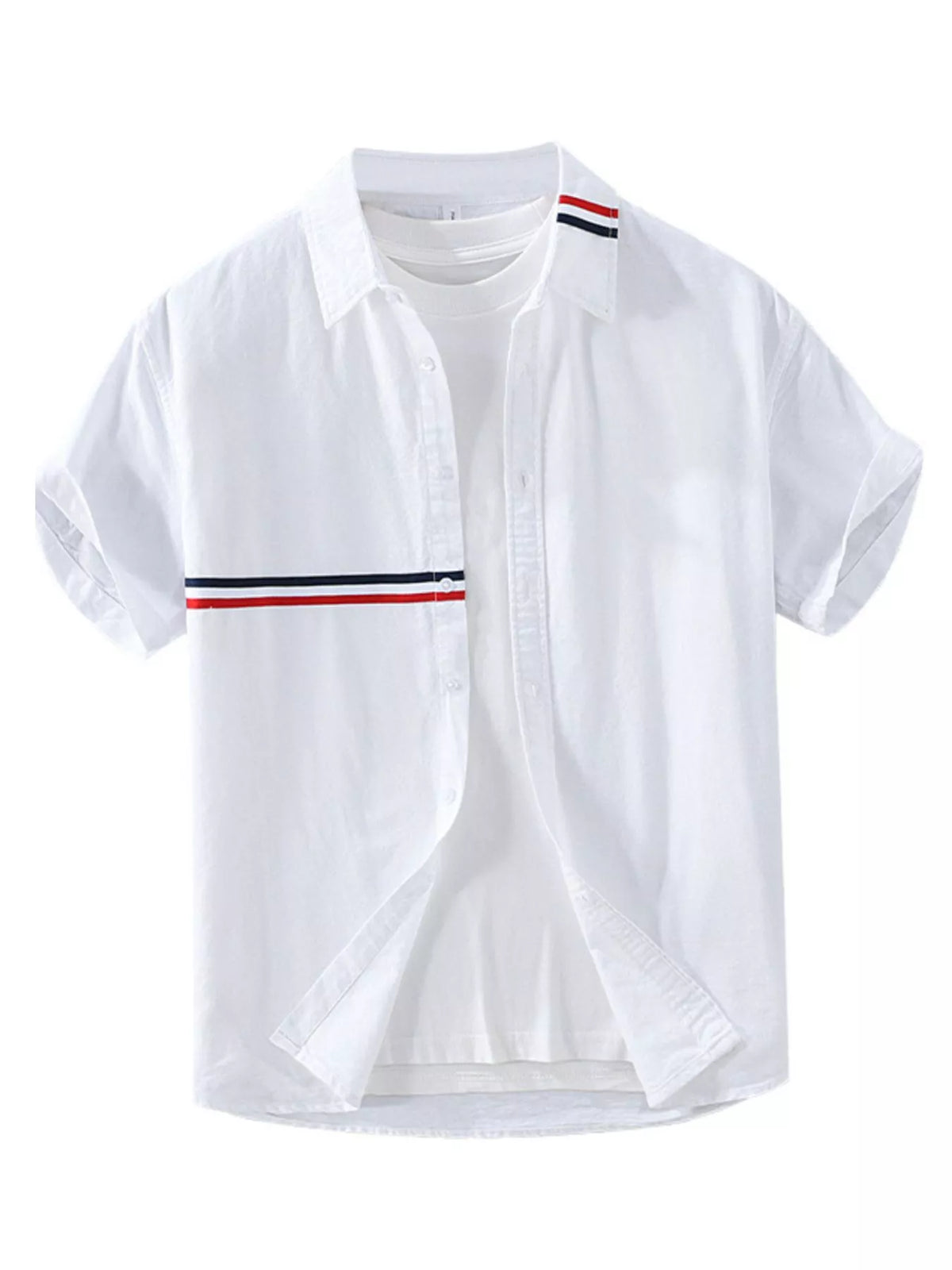 Men's Plus Size Casual Short Sleeve Shirt with Contrast Stripe Detail, view 3