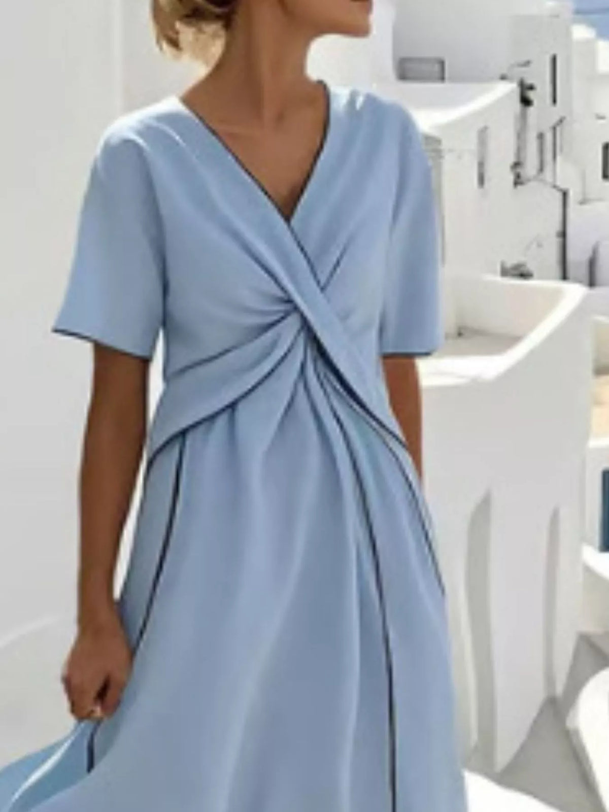 Full Size Striped Surplice Half Sleeve Midi Dress Plus Size - Lilixa.store