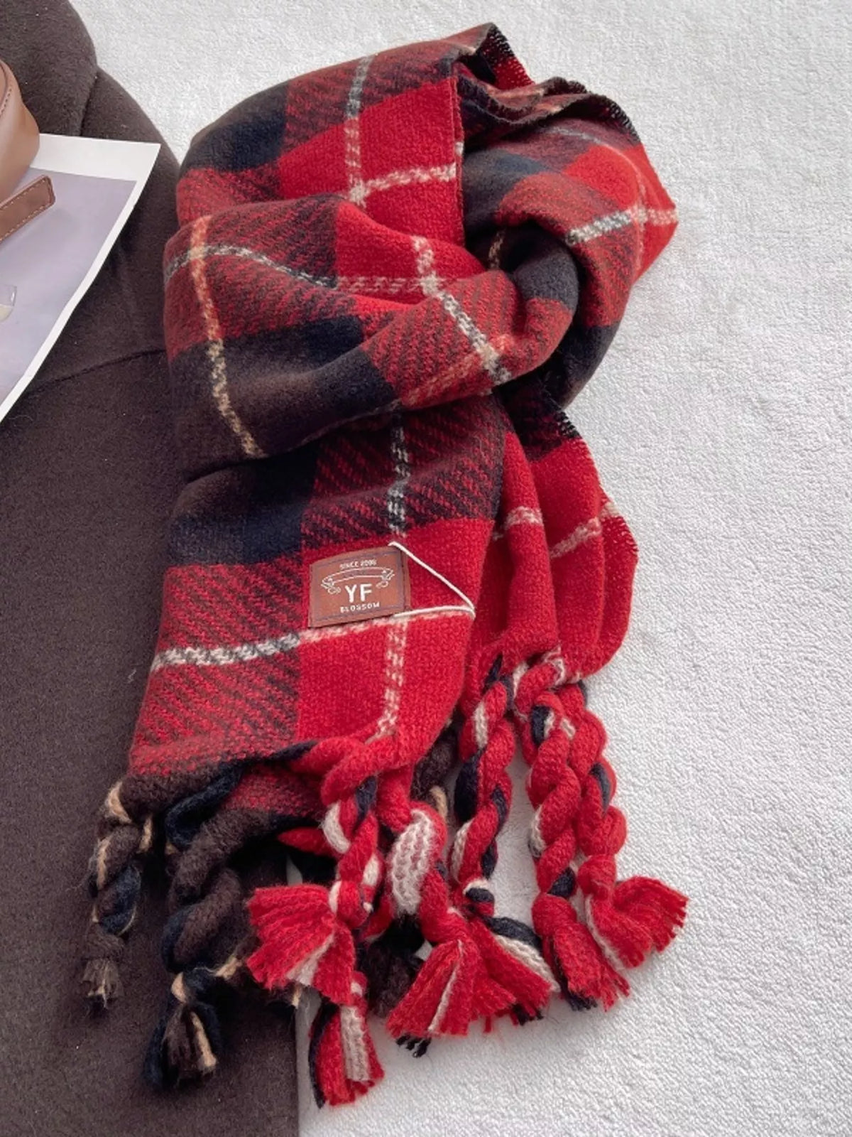 Warm Plaid Tassel Scarf - Lilixa.store