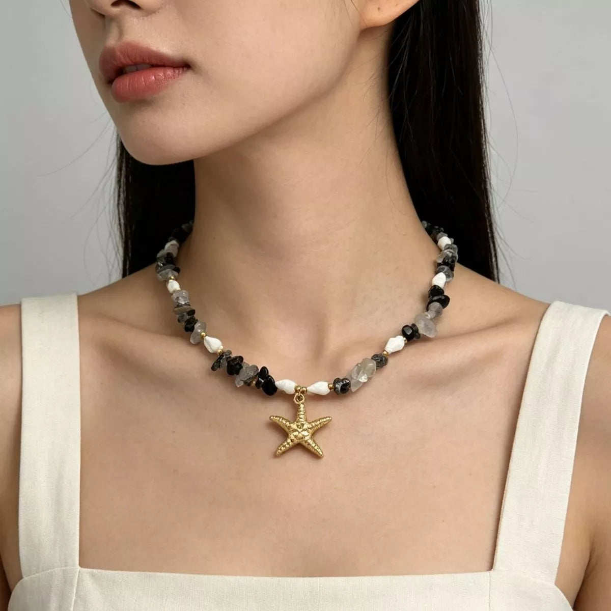 Bohemian Starfish Pendant Collarbone Necklace in Gold, view 2