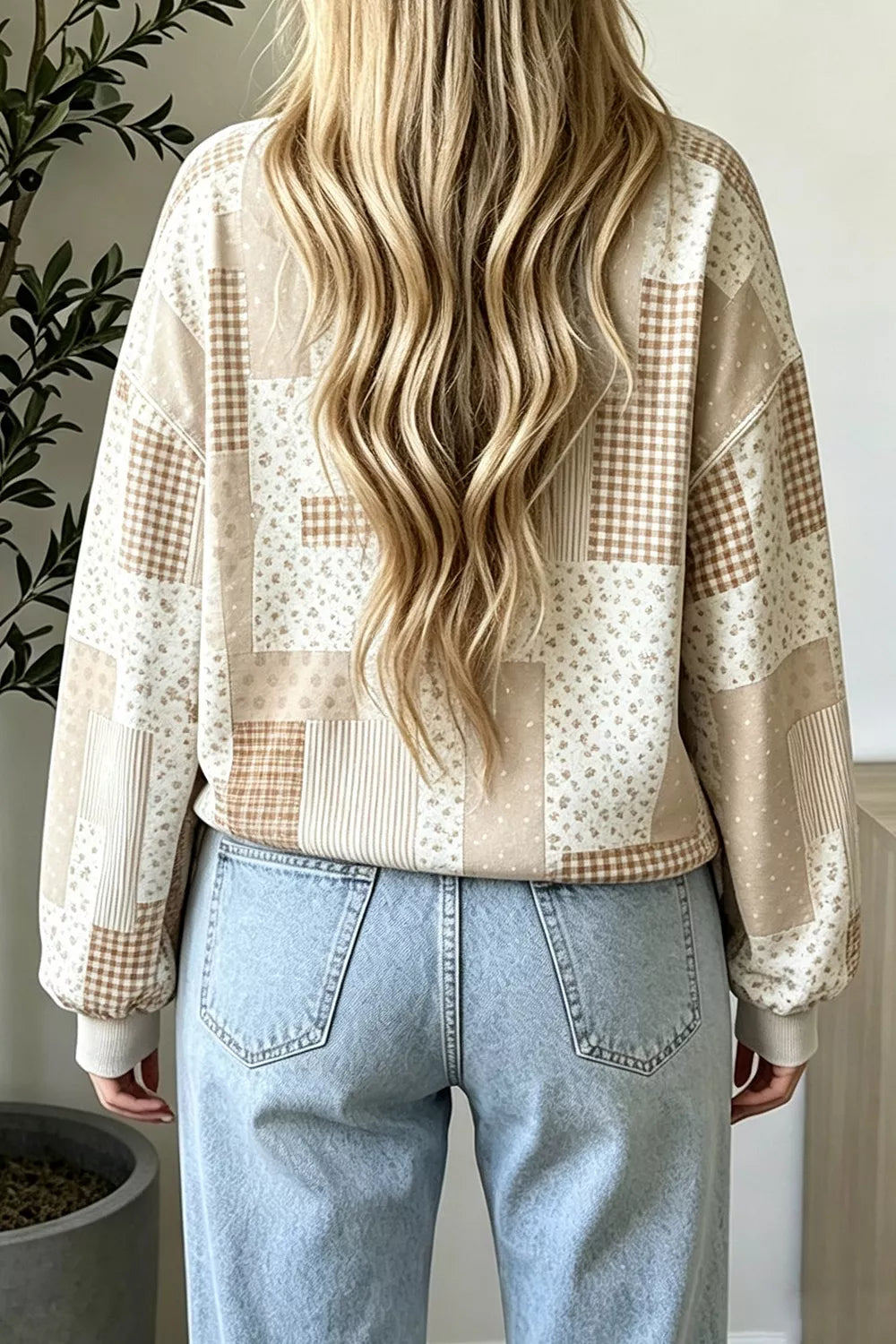 Vintage Patchwork Print Dropped Shoulder Sweatshirt - Lilixa.store