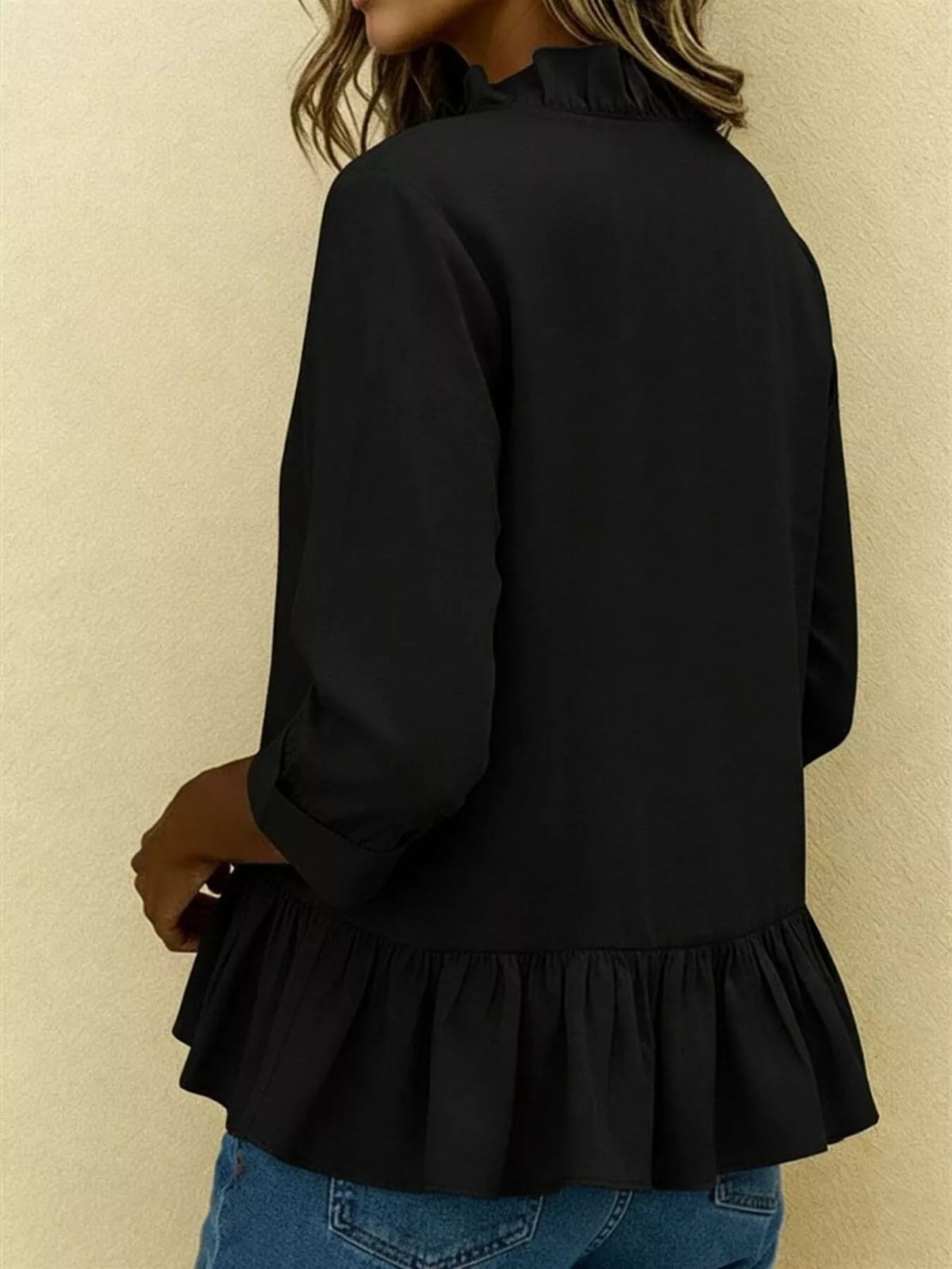 Full Size Ruffled V-Neck Long Sleeve Blouse Plus Size - Lilixa.store