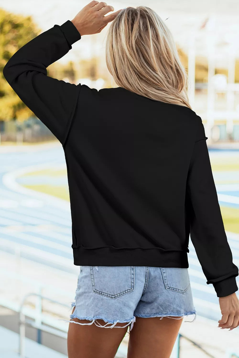 Rhinestone Ghost Exposed Seam Mock Neck Halloween Sweatshirt - Lilixa.store