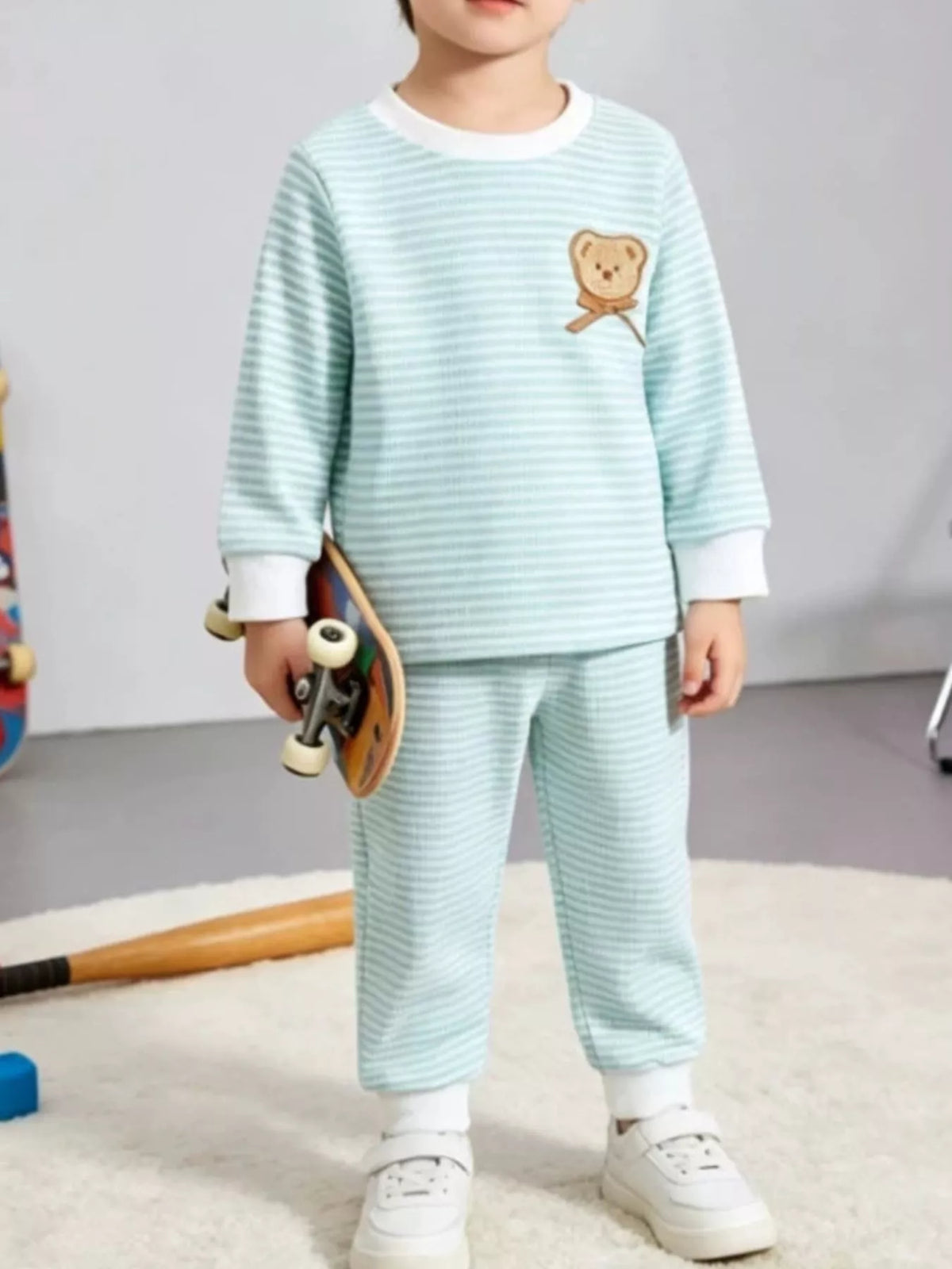 Children's Bear Striped Top and Pants Set - Lilixa.store