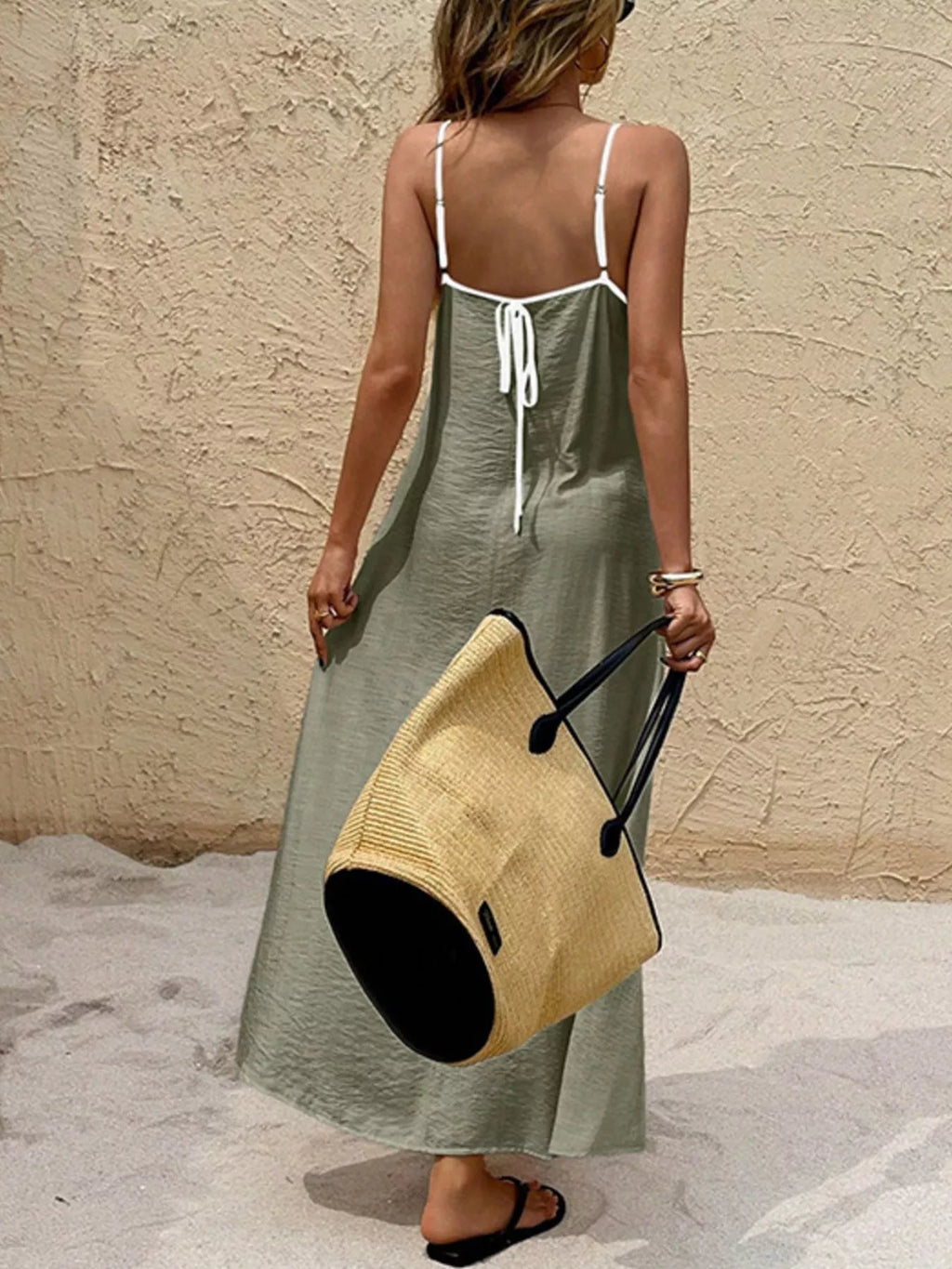 Spaghetti Strap Maxi Dress with Contrasting Trim - Lilixa.store