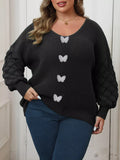 Plus Size Butterfly Dropped Shoulder Sweater - Lilixa.store