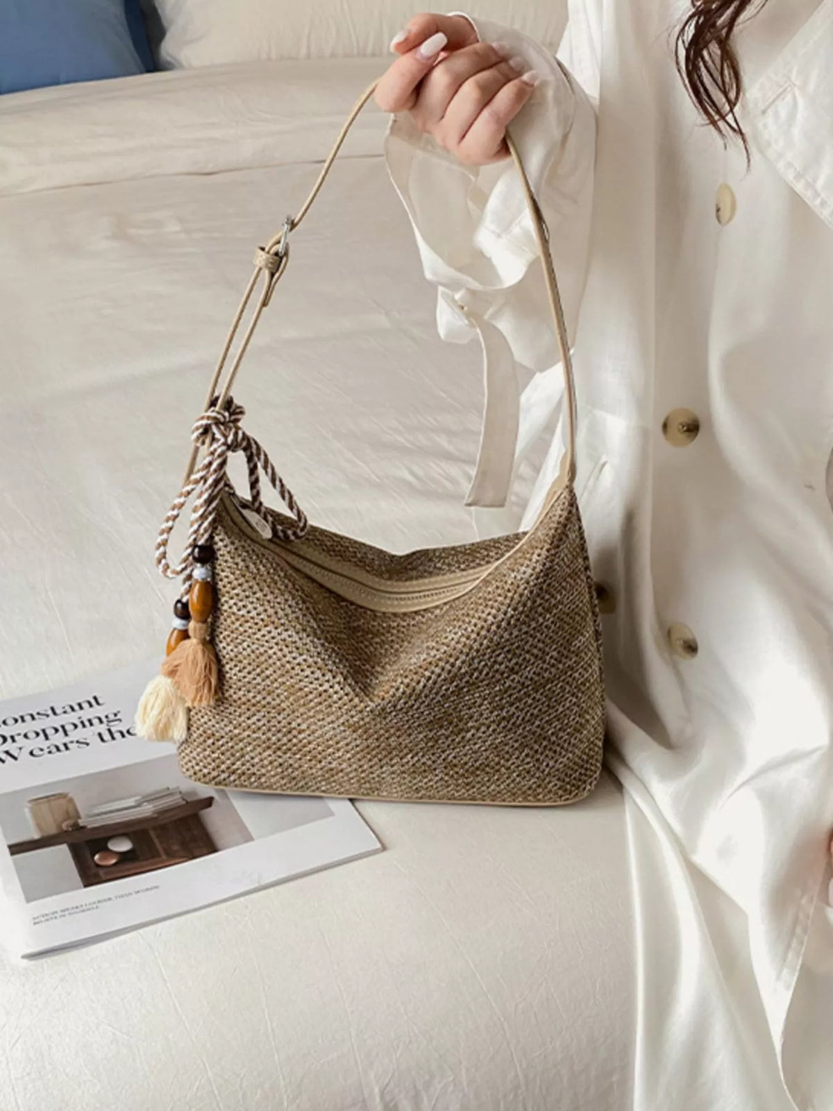 Woven Shoulder Bag with Tassel - Lilixa.store