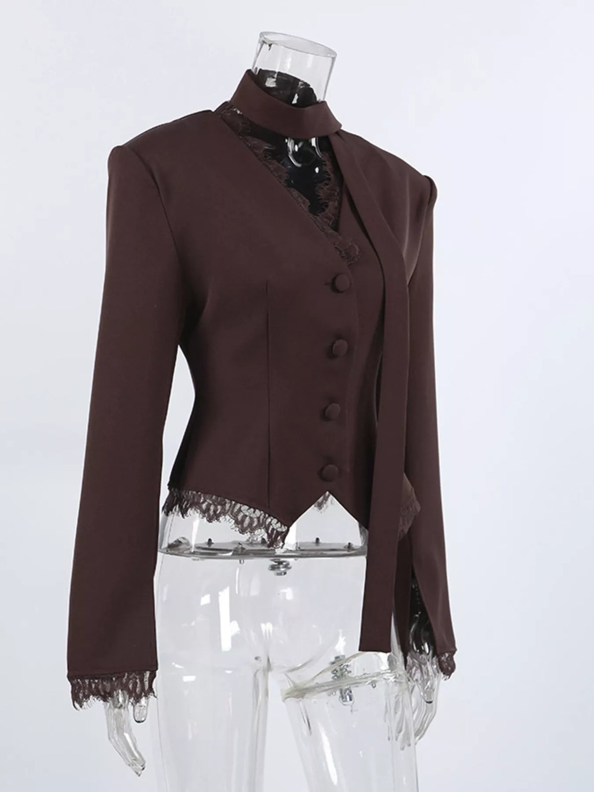 Lace Trim Button Up Blazer - Lilixa.store