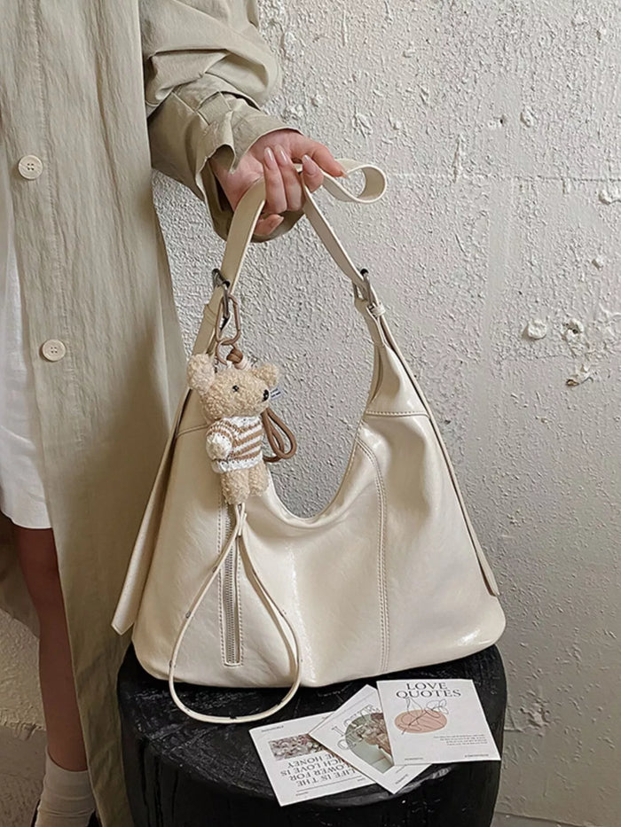 PU Leather Shoulder Bag in Beige