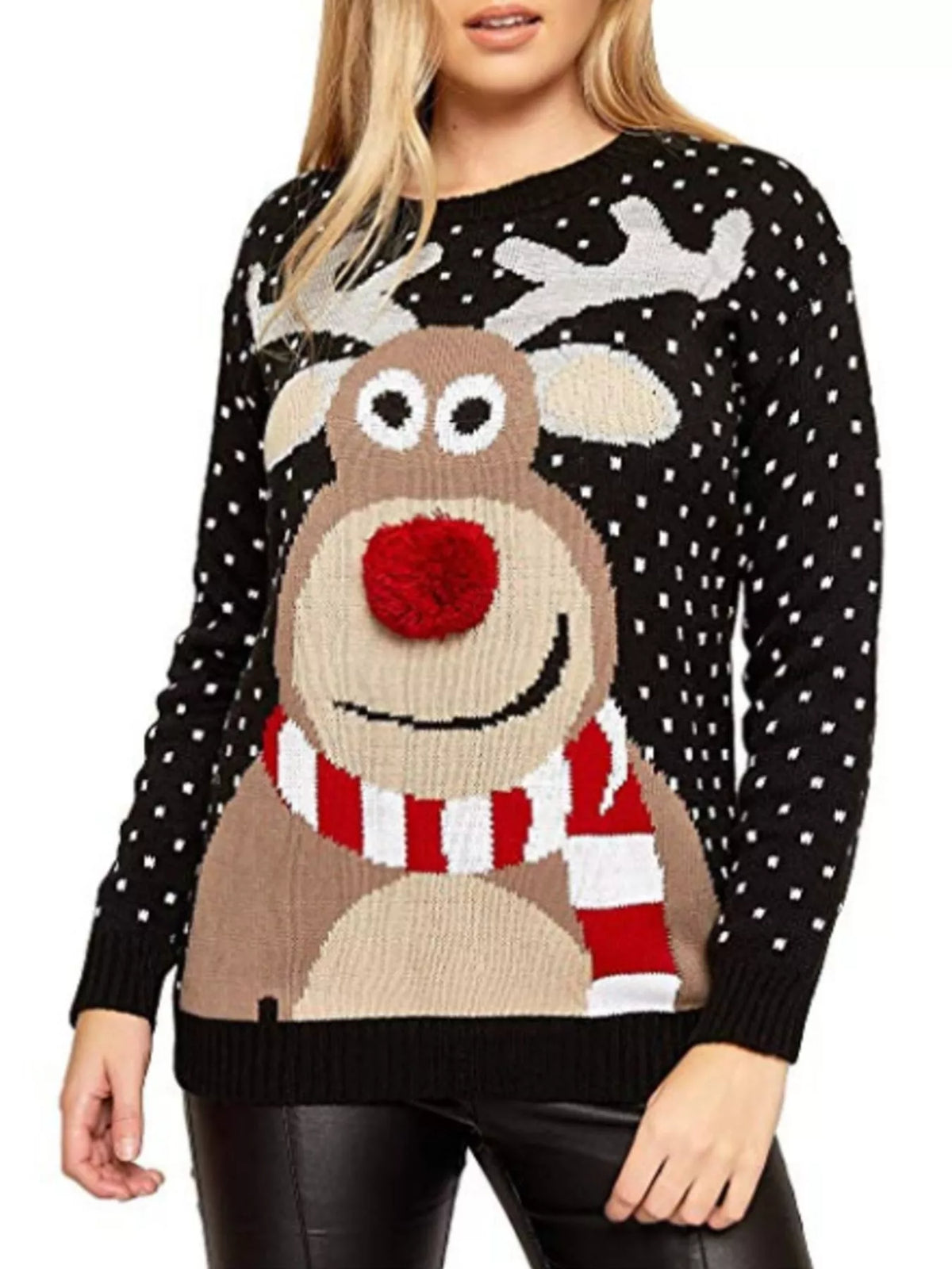 Christmas Reindeer Graphic Round Neck Sweater