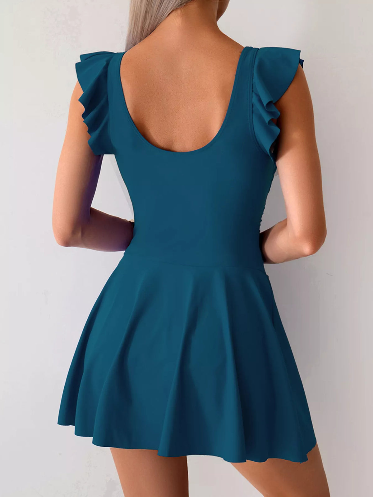 Ruffled Sleeve One-Piece Swim Dress - Lilixa.store