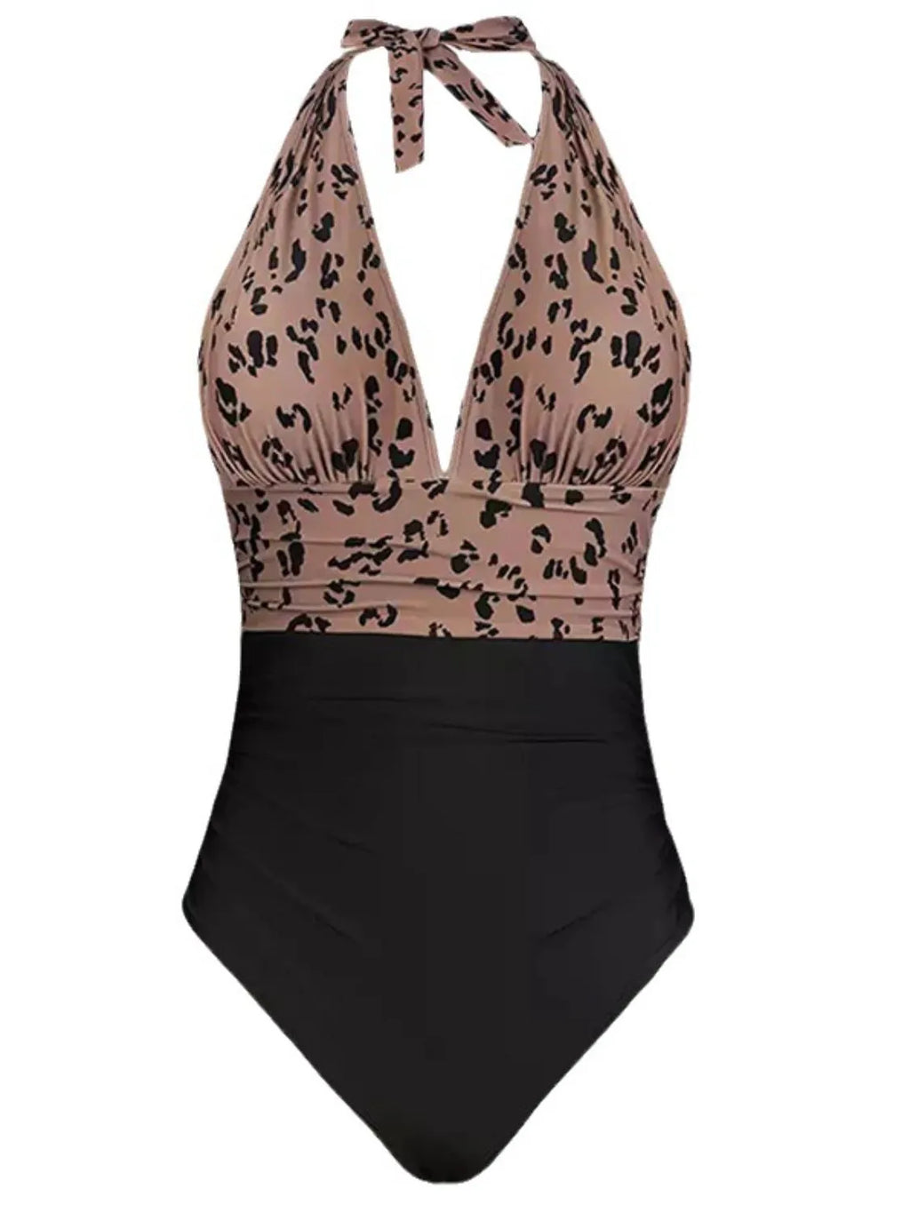 Full Size Leopard Halter Neck One-Piece Swimwear Plus Size - Lilixa.store