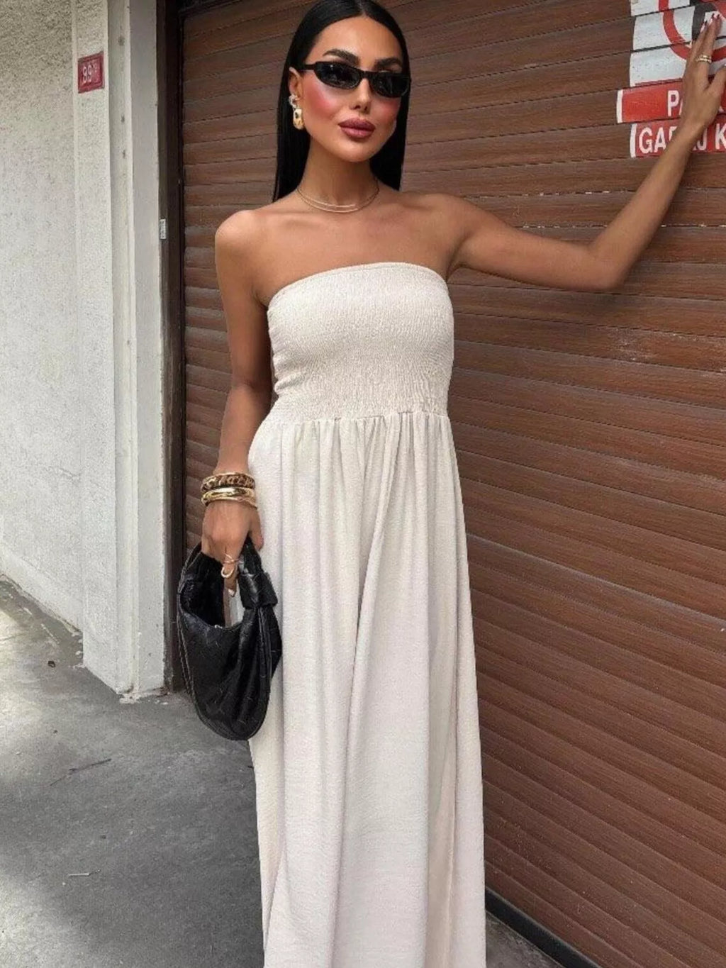 Strapless Smocked Maxi Dress, view 3