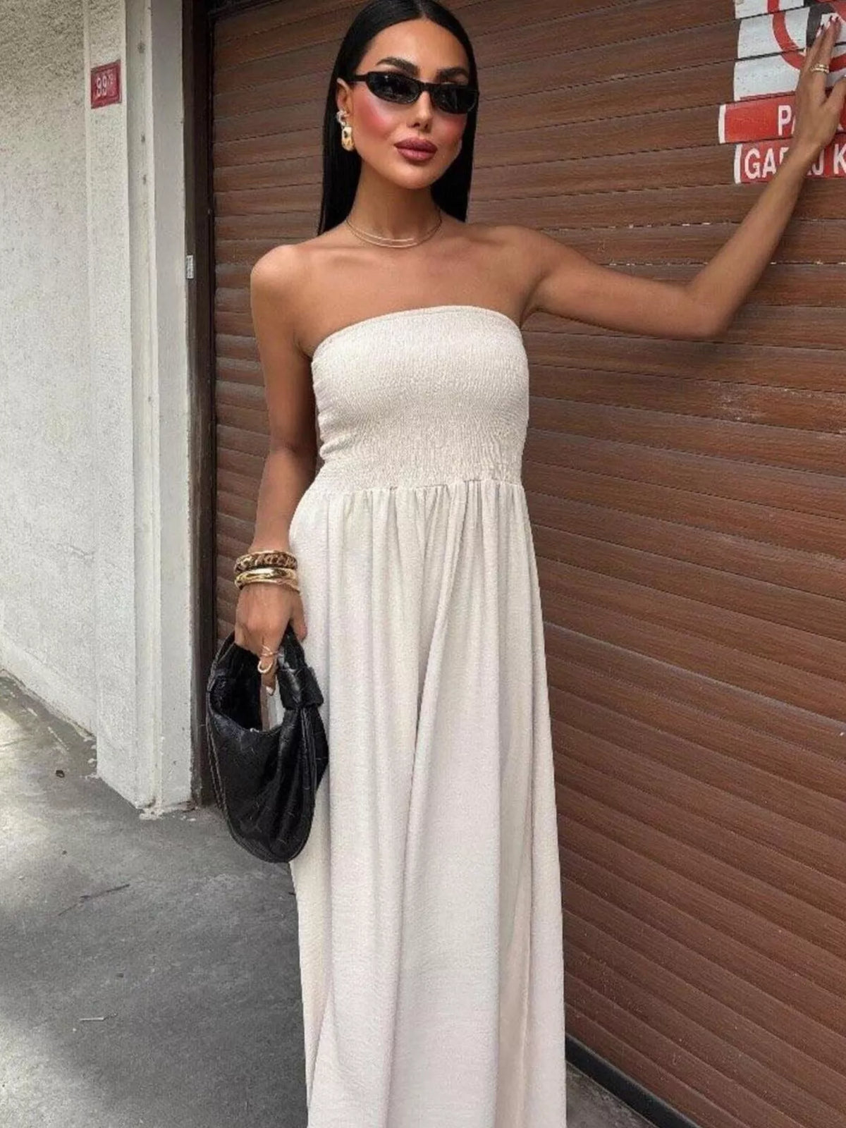 Strapless Smocked Maxi Dress, view 3