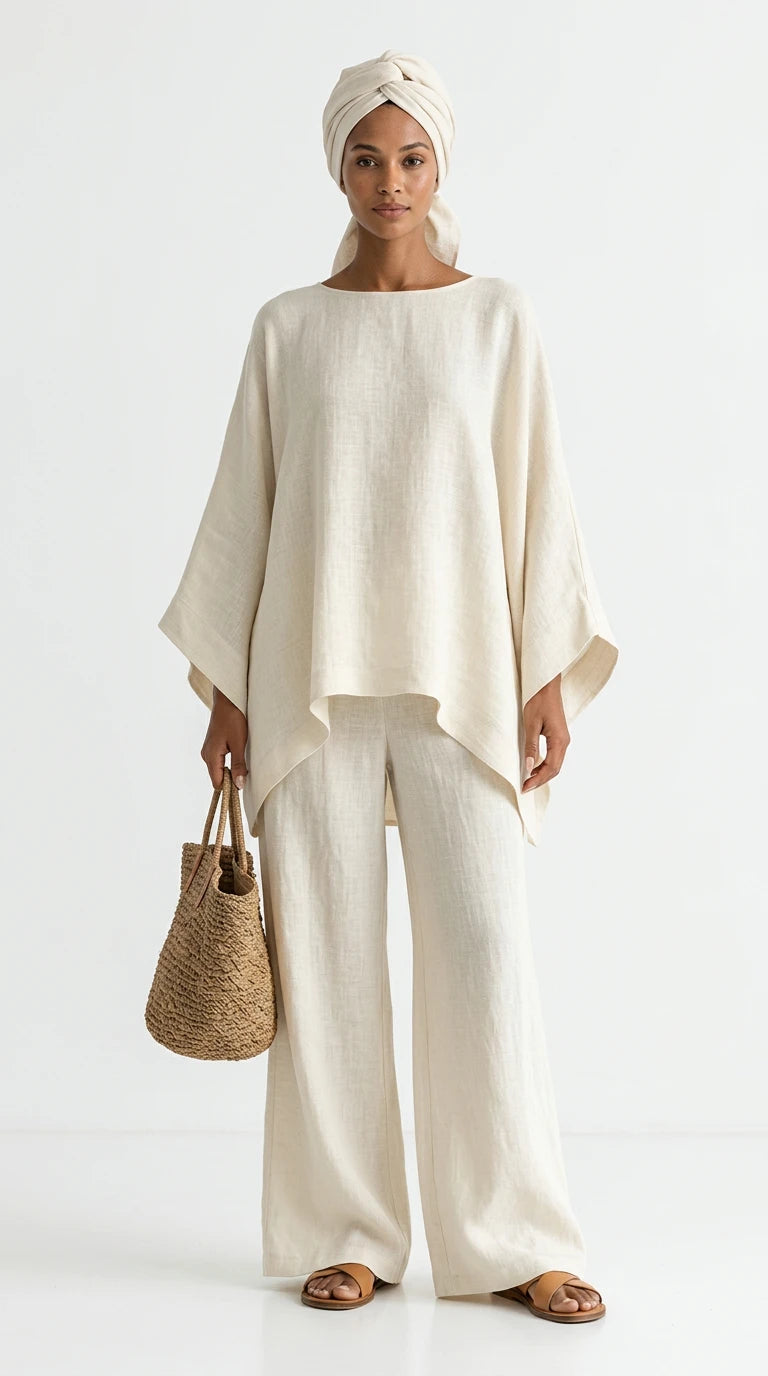 Full Size Batwing Sleeve Top and Wide-Leg Pants Set Plus Size in White