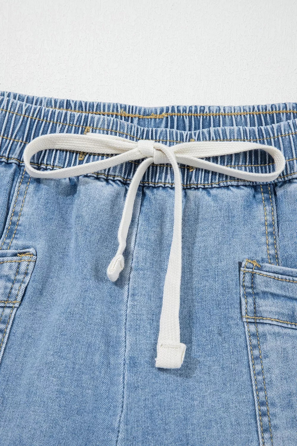 Drawstring Waist Wide Leg Ankle Length Jeans - Lilixa.store