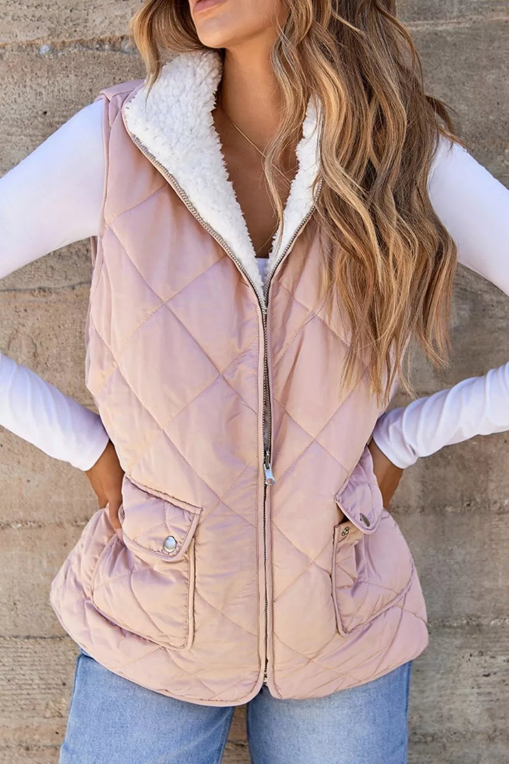Quilted Sherpa-Lined Vest Coat - Lilixa.store