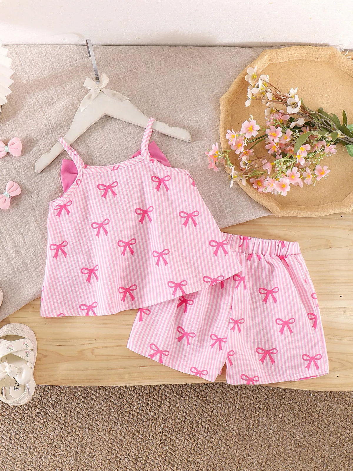 Children's Striped Bow Cami and Shorts Set - Lilixa.store