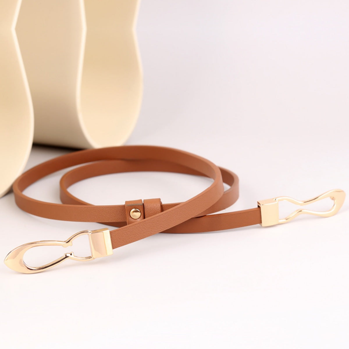 Skinny Leather Belt with Interlocking Buckle - Lilixa.store