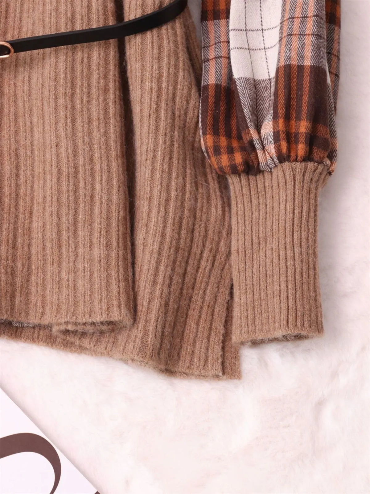 Plaid Long Sleeve Sweater Dress, view 19