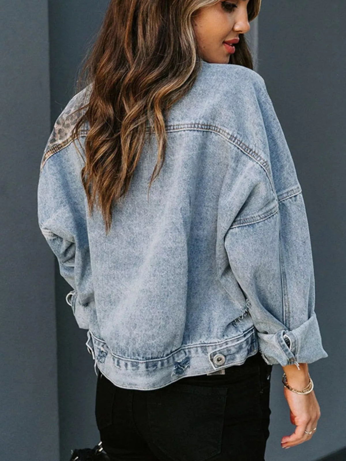 Leopard Print Patchwork Denim Jacket, view 4
