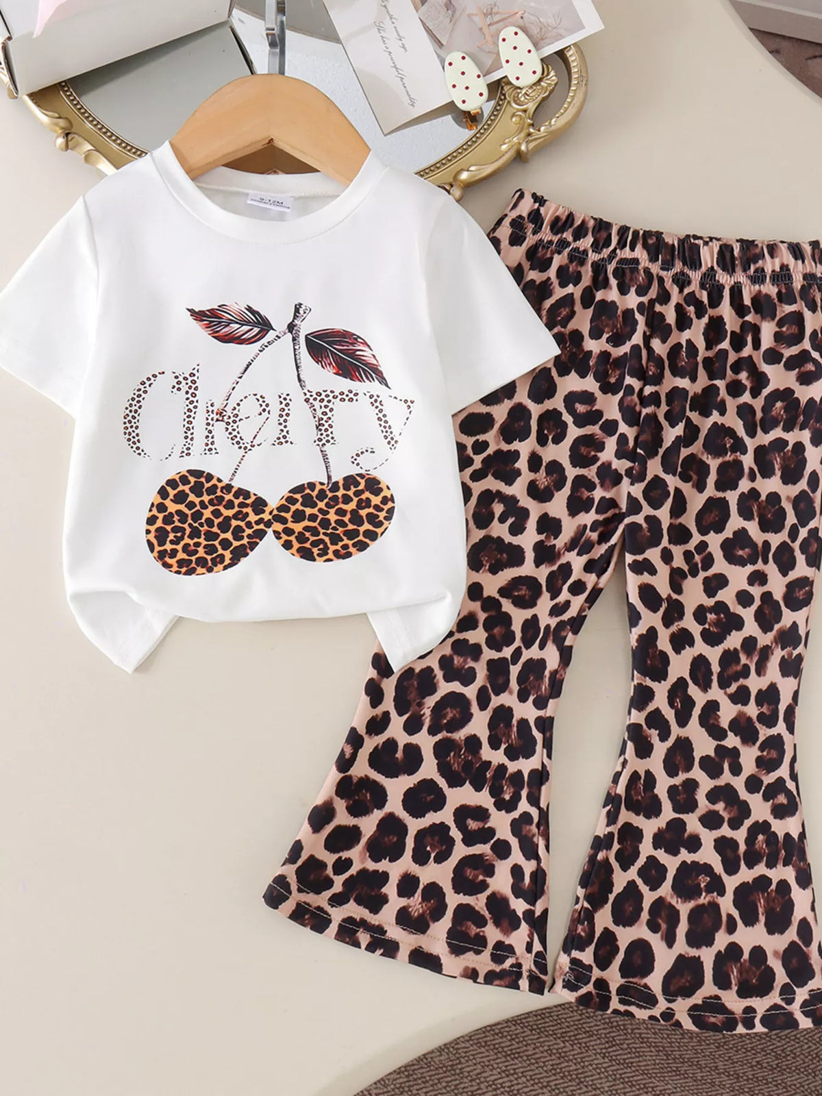 Children's Cherry Leopard Tee and Flare Pants Set - Lilixa.store