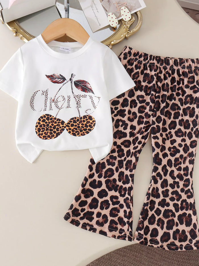 Children's Cherry Leopard Tee and Flare Pants Set - Lilixa.store