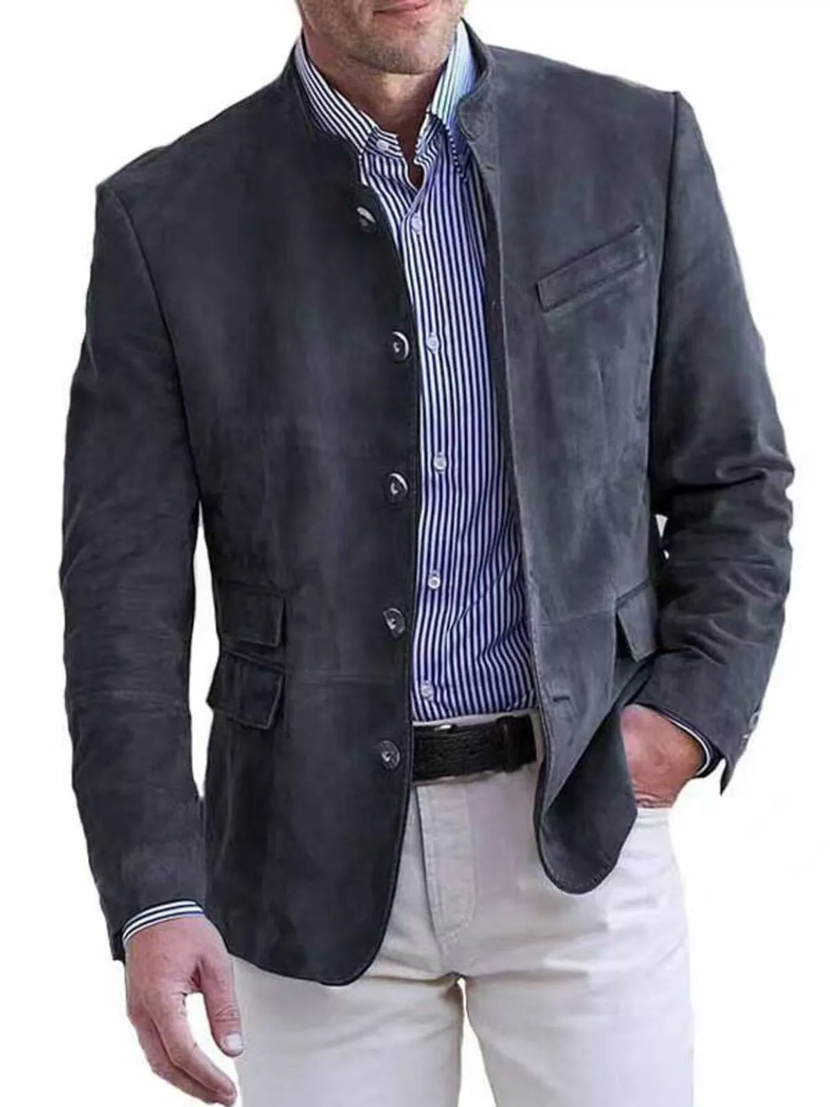 Men's Full Size Button Up Long Sleeve Blazer Plus Size - Lilixa.store