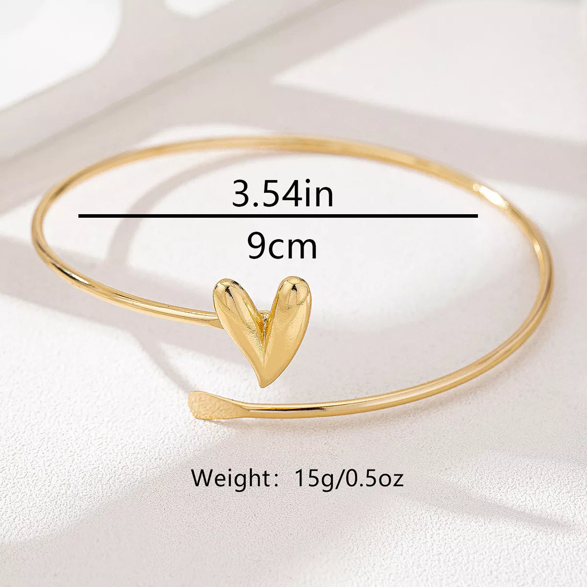 18K Gold-Plated Heart Adjustable Open Bracelet, view 5