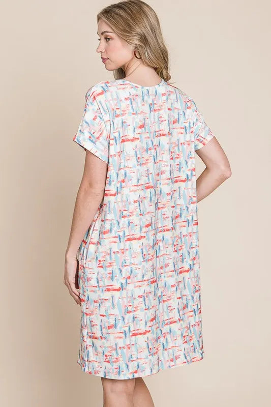 BOMBOM Printed Round Neck Short Sleeve Tee Dress - Lilixa.store