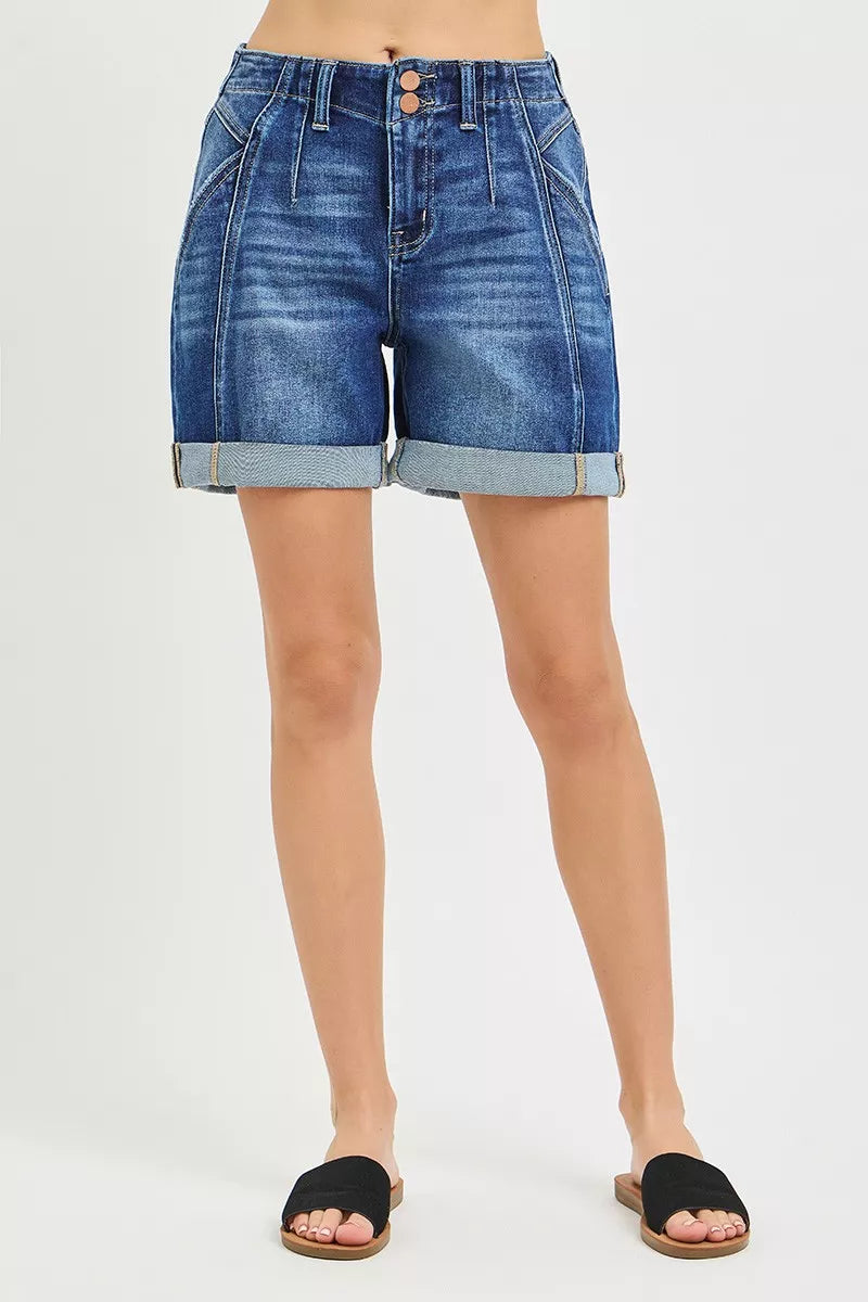 RISEN High Rise Seamed Roll Up Shorts, view 6