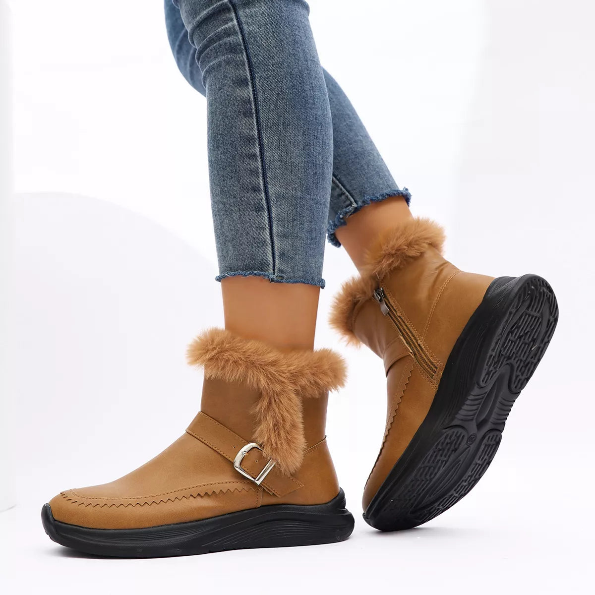 Faux Fur Lined Winter Ankle Boots - Lilixa.store