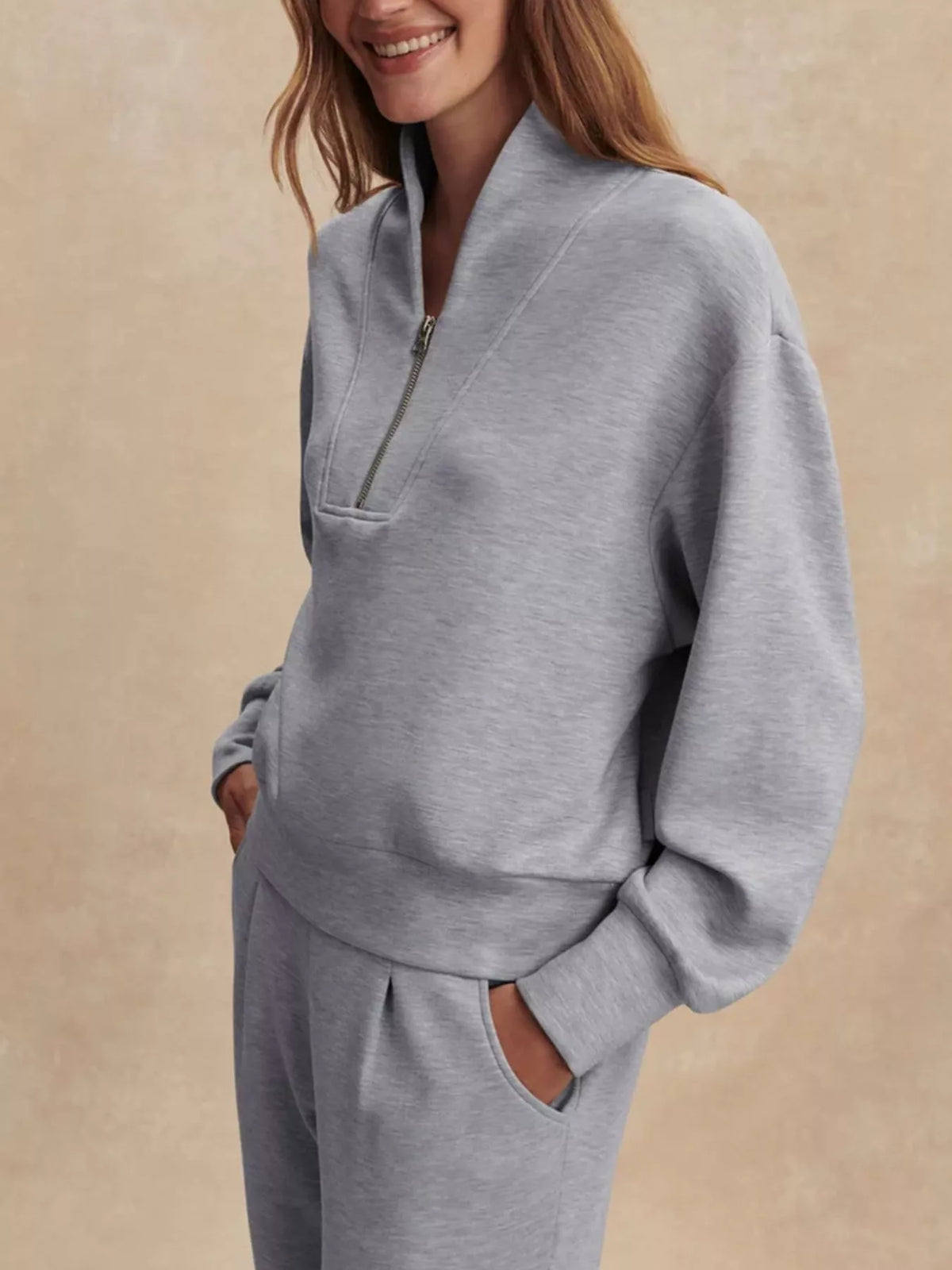 Quarter-Zip Sweatshirt and Wide-Leg Pants Set - Lilixa.store