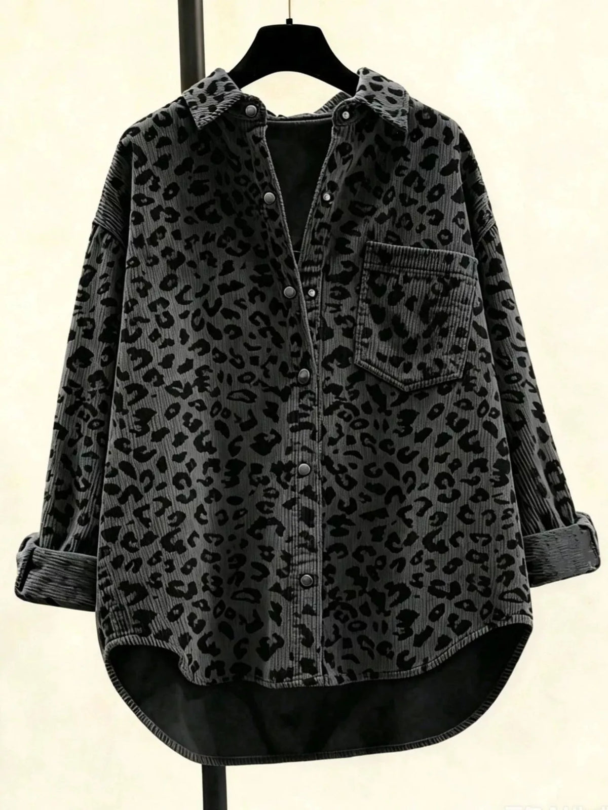 Oversized Leopard Corduroy Button-Down Shirt - Lilixa.store
