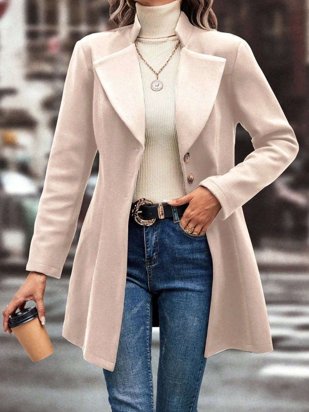 Collared Neck Long Sleeve Longline Coat, view 6