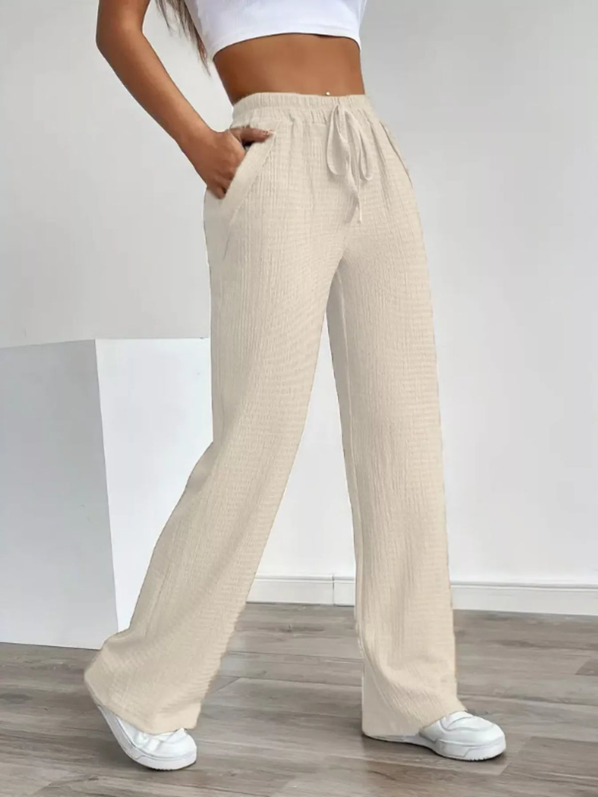 Texture Wide Leg Pants - Lilixa.store
