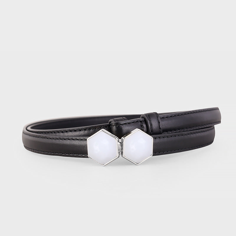 Leather Belt with Geometric Buckle - Lilixa.store