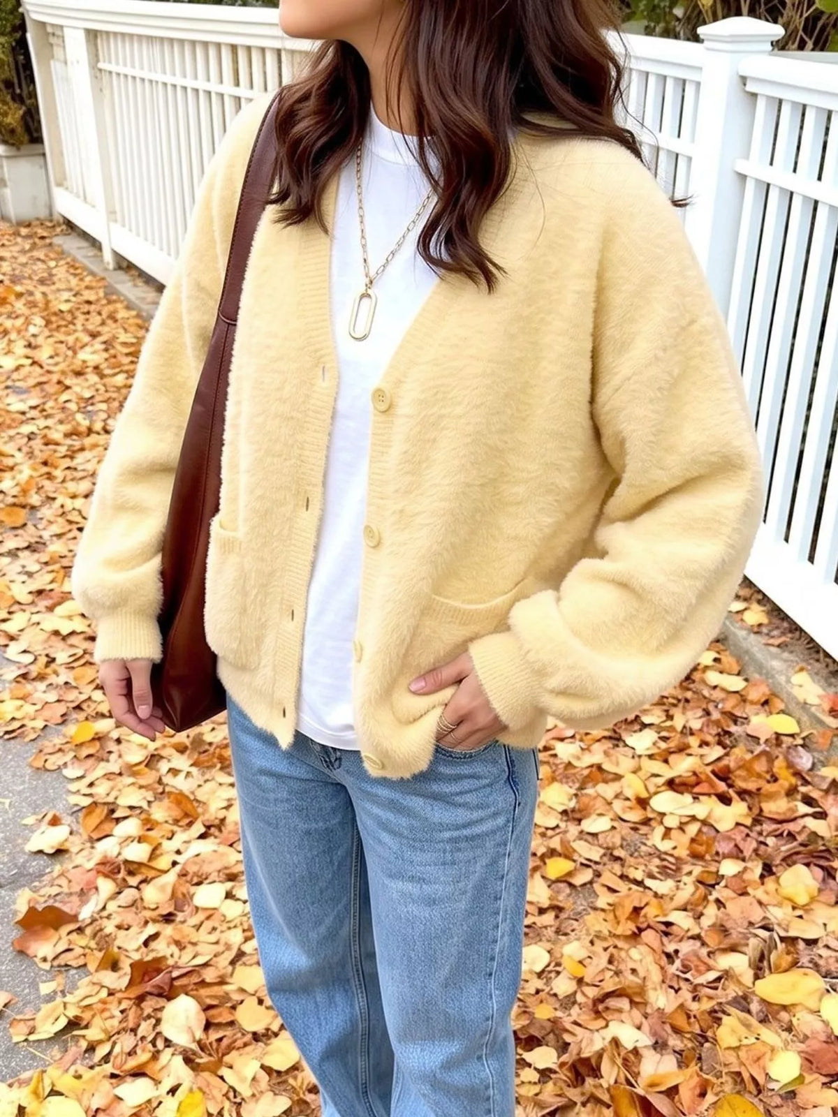 Button Up V-Neck Cardigan - Lilixa.store
